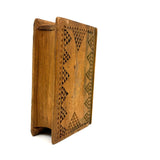 SOLD 19th Century Book Shaped Spruce Gum Box with wonderful Inlays and Chip Carving (No Slide)