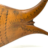 Many Mouthed 19th Century Treen Fish Shaped Snuff Box with Finely Incised Decoration and Hinged Belly