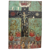 Ultra Folky Antique "Las Cruz de Animas" Retablo Painting on Tin