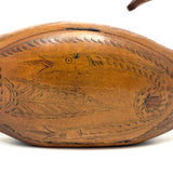 Many Mouthed 19th Century Treen Fish Shaped Snuff Box with Finely Incised Decoration and Hinged Belly