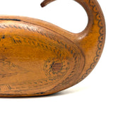 Many Mouthed 19th Century Treen Fish Shaped Snuff Box with Finely Incised Decoration and Hinged Belly