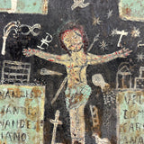 Ultra Folky Antique "Las Cruz de Animas" Retablo Painting on Tin