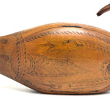 Many Mouthed 19th Century Treen Fish Shaped Snuff Box with Finely Incised Decoration and Hinged Belly