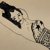 Stars on Spiderwebs, Great WW2 Era Ink Drawn Pin-Up with Stars Signed Stanton Mick