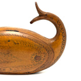 Many Mouthed 19th Century Treen Fish Shaped Snuff Box with Finely Incised Decoration and Hinged Belly