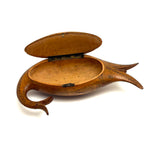 Many Mouthed 19th Century Treen Fish Shaped Snuff Box with Finely Incised Decoration and Hinged Belly