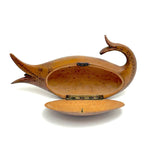 Many Mouthed 19th Century Treen Fish Shaped Snuff Box with Finely Incised Decoration and Hinged Belly