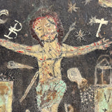 Ultra Folky Antique "Las Cruz de Animas" Retablo Painting on Tin