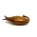Many Mouthed 19th Century Treen Fish Shaped Snuff Box with Finely Incised Decoration and Hinged Belly