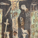 Ultra Folky Antique "Las Cruz de Animas" Retablo Painting on Tin