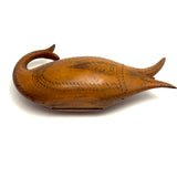 Many Mouthed 19th Century Treen Fish Shaped Snuff Box with Finely Incised Decoration and Hinged Belly