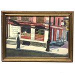 Temptation on Water Street, Moody c. 1940s Large Framed Watercolor Street Scene