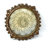 Woman with Lace Making Pillow, Self-Referential Antique Bobbin Lace Doily in Original Frame