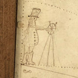 Houses, Trees, Church: Early 1800s Notebook Page with Watercolors in Double Sided Frame