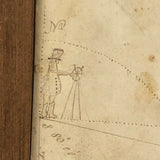 Houses, Trees, Church: Early 1800s Notebook Page with Watercolors in Double Sided Frame