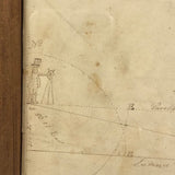 Houses, Trees, Church: Early 1800s Notebook Page with Watercolors in Double Sided Frame