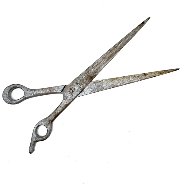 Oversized Carved Wooden Folk Art Scissors in Old Silver Paint