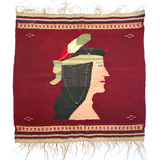 Woman with Feather, Striking C. 1920s Finely Woven Southwestern Native Wool Tapestry