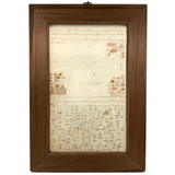 Houses, Trees, Church: Early 1800s Notebook Page with Watercolors in Double Sided Frame