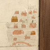 Houses, Trees, Church: Early 1800s Notebook Page with Watercolors in Double Sided Frame
