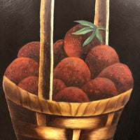 Basket of Strawberries Painting on Tin in Grain Painted Frame