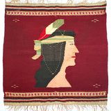 Woman with Feather, Striking C. 1920s Finely Woven Southwestern Native Wool Tapestry