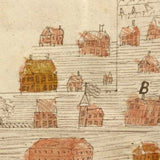 Houses, Trees, Church: Early 1800s Notebook Page with Watercolors in Double Sided Frame