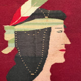 Woman with Feather, Striking C. 1920s Finely Woven Southwestern Native Wool Tapestry