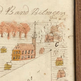 Houses, Trees, Church: Early 1800s Notebook Page with Watercolors in Double Sided Frame