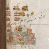 Houses, Trees, Church: Early 1800s Notebook Page with Watercolors in Double Sided Frame