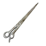 Oversized Carved Wooden Folk Art Scissors in Old Silver Paint