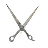 Oversized Carved Wooden Folk Art Scissors in Old Silver Paint