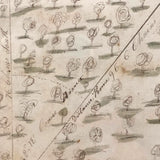 Houses, Trees, Church: Early 1800s Notebook Page with Watercolors in Double Sided Frame