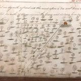 Houses, Trees, Church: Early 1800s Notebook Page with Watercolors in Double Sided Frame