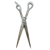 Oversized Carved Wooden Folk Art Scissors in Old Silver Paint