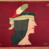Woman with Feather, Striking C. 1920s Finely Woven Southwestern Native Wool Tapestry