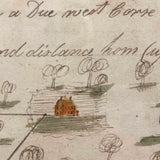 Houses, Trees, Church: Early 1800s Notebook Page with Watercolors in Double Sided Frame