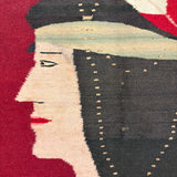 Woman with Feather, Striking C. 1920s Finely Woven Southwestern Native Wool Tapestry