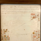 Houses, Trees, Church: Early 1800s Notebook Page with Watercolors in Double Sided Frame