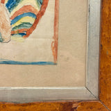 Marvelous Early 19th Century Folk Art Rooster, Ink and Watercolor, in Period Birds Eye Maple Frame