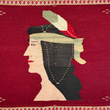 Woman with Feather, Striking C. 1920s Finely Woven Southwestern Native Wool Tapestry