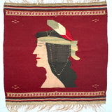 Woman with Feather, Striking C. 1920s Finely Woven Southwestern Native Wool Tapestry