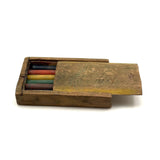 Best Crayon Box Ever, Antique Primitive Carved Out Slide Lid Box with Soft Yellow Exterior and Color Explosion Inside