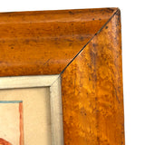 Marvelous Early 19th Century Folk Art Rooster, Ink and Watercolor, in Period Birds Eye Maple Frame