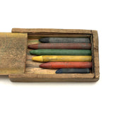 Best Crayon Box Ever, Antique Primitive Carved Out Slide Lid Box with Soft Yellow Exterior and Color Explosion Inside