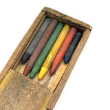 Best Crayon Box Ever, Antique Primitive Carved Out Slide Lid Box with Soft Yellow Exterior and Color Explosion Inside