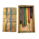 Best Crayon Box Ever, Antique Primitive Carved Out Slide Lid Box with Soft Yellow Exterior and Color Explosion Inside