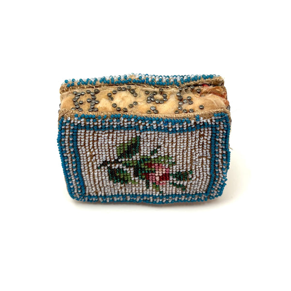 HOPE, Amazing 1839 Hand-beaded-on-Every-Surface Folk Art Needle Book + Pin Keep