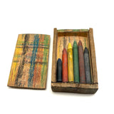 Best Crayon Box Ever, Antique Primitive Carved Out Slide Lid Box with Soft Yellow Exterior and Color Explosion Inside