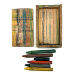 Best Crayon Box Ever, Antique Primitive Carved Out Slide Lid Box with Soft Yellow Exterior and Color Explosion Inside